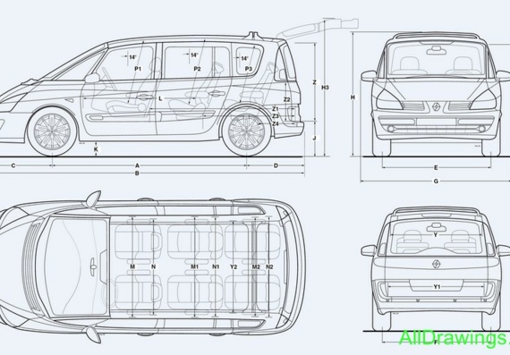 Renault Espace (2007) (Рено Эспейс (2007)) - чертежи (рисунки) автомобиля